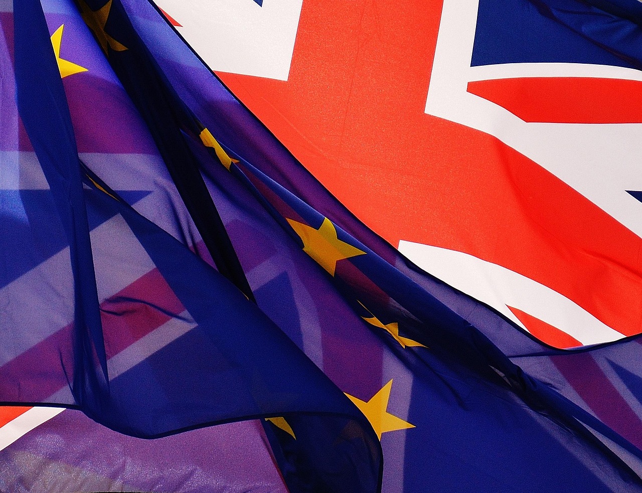 英国退欧相关旗帜与欧盟 Brexit and EU flags.